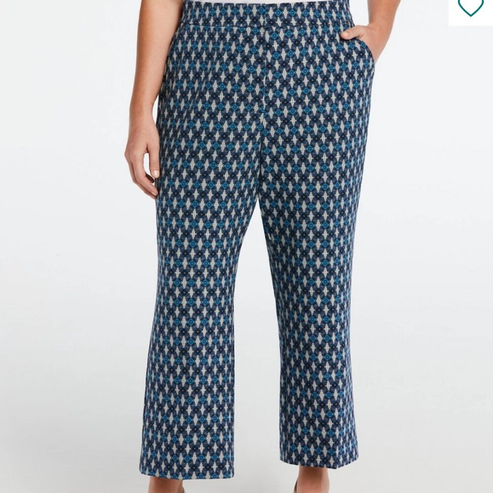NEW Ella Rafaella Pants Medallion Print Cropped  Pant Wide Leg Blue Size 12 NWT